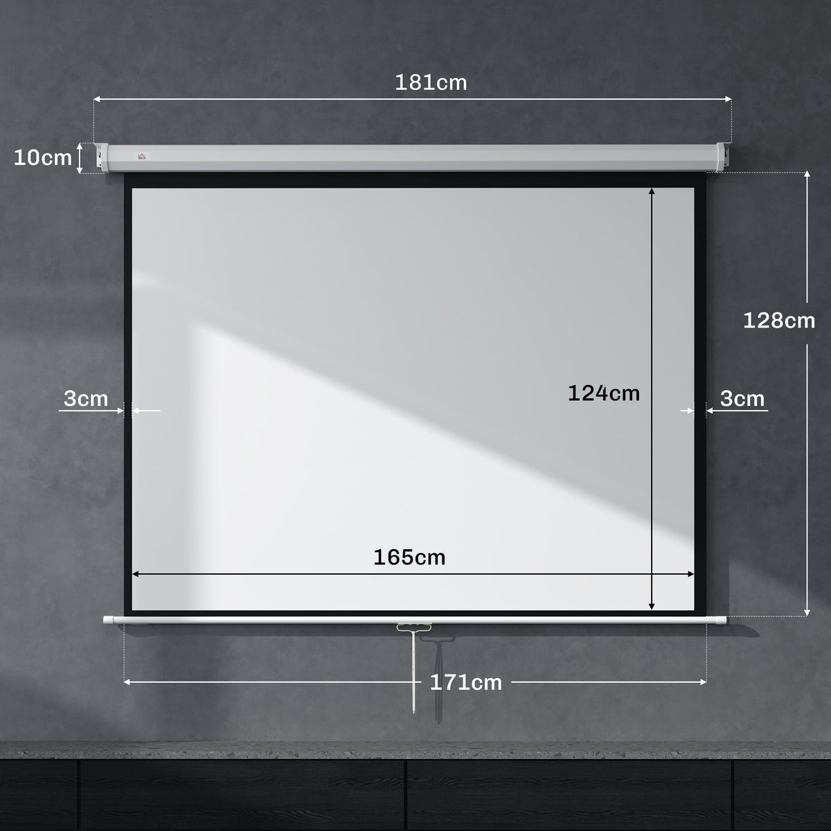 Écran de projection de 84 pouces, écran vidéoprojecteur, 4:3 4K HD, fixation mur ou plafond, 181l x 8P x 138H cm, blanc-2