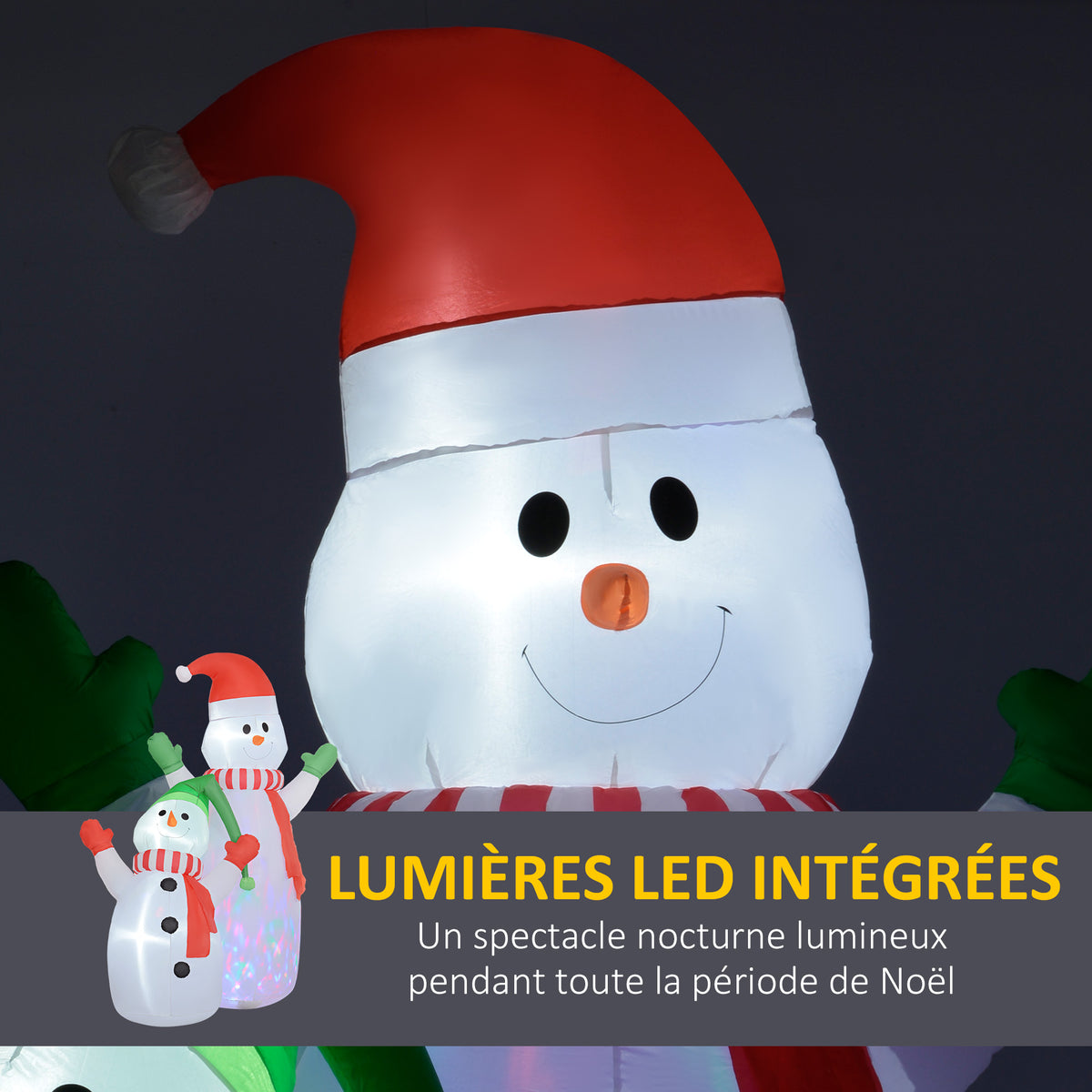 Bonhomme de neige gonflable de Noël, 240 cm, décoration gonflables de Noël avec lumières LED, blanc-3