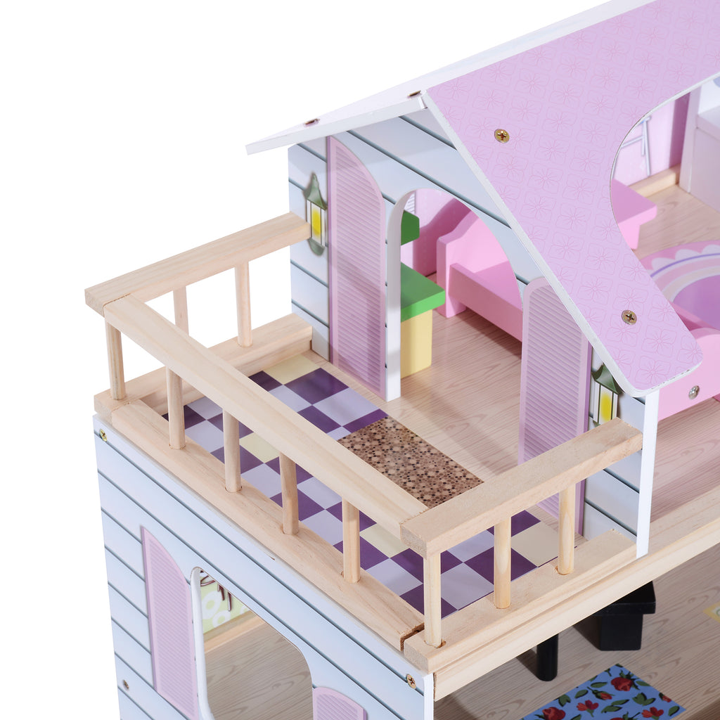 Maison de poupée en Bois Jeu d'imitation 4 Étages pour 3+ ans avec 13 Accessoires Grand réalisme Multi-équipement 60L x 30l x 80H cm Blanc et Rose-7