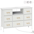 Commode 8 tiroirs en tissu bouclette, meuble de rangement avec 2 prises de courant, structure en acier 110x30x76cm crème-0