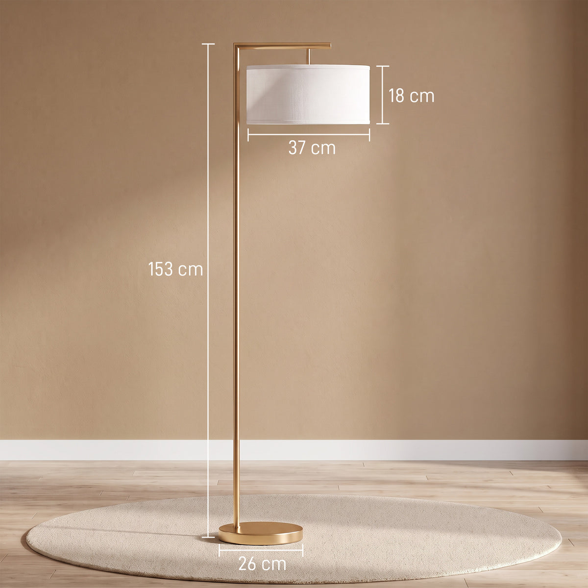 Lampadaire lampe à pied abat-jour en tissu de lin base ronde stable pour salle bureau or et blanc-2