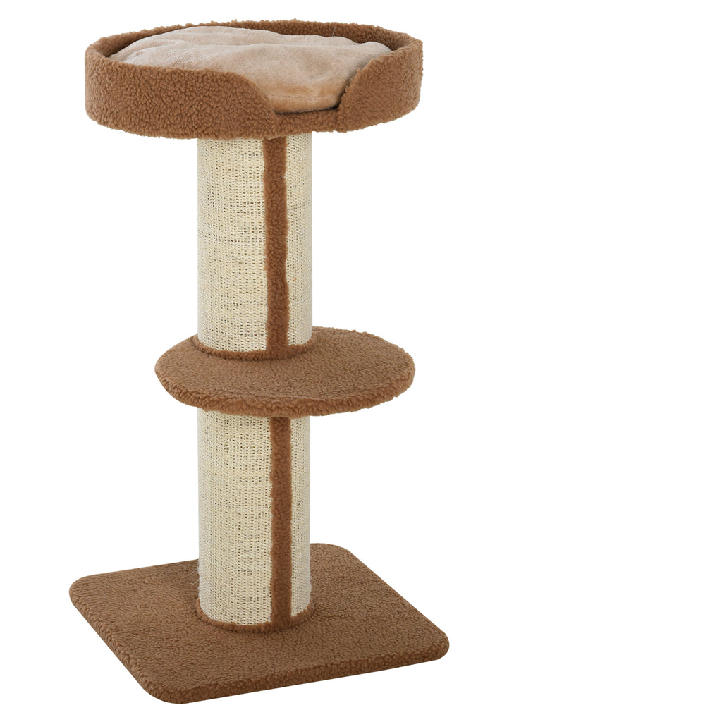 Arbre à chat avec griffoir centre d'activités 2 plateformes coussin marron clair-0