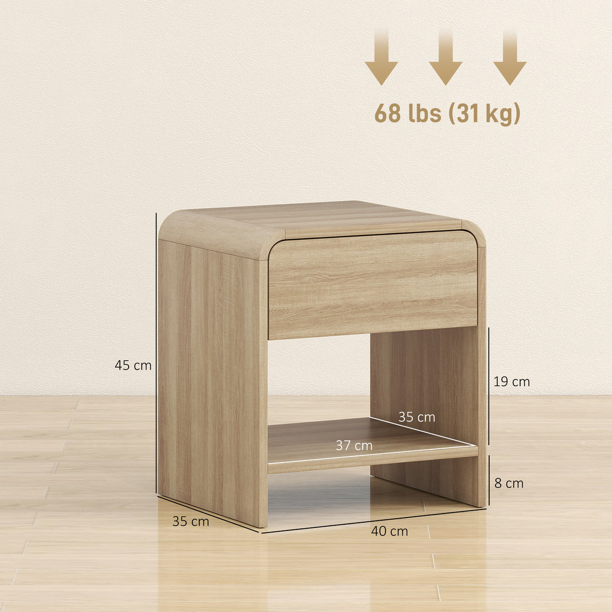 Lot de 2 Tables de Chevet, Compartiment Ouvert, Tiroir à Glissière Silencieuse, Style Scandinave, 40x35x45cm, Naturel-2
