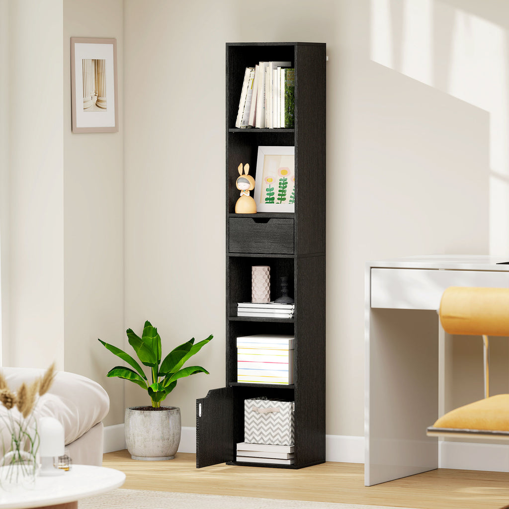Bibliothèque, étagère à livres, meuble de rangement avec tiroir placard compartiments ouvertes, 30 x 24 x 158 cm, noir-8