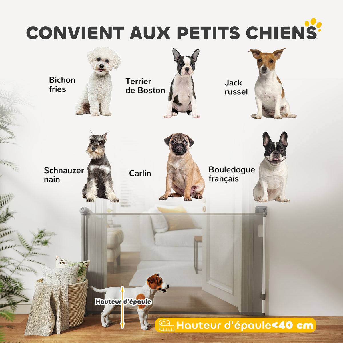 Barrière rétractable pour chien largeur 149 cm verrouillage automatique - gris-8