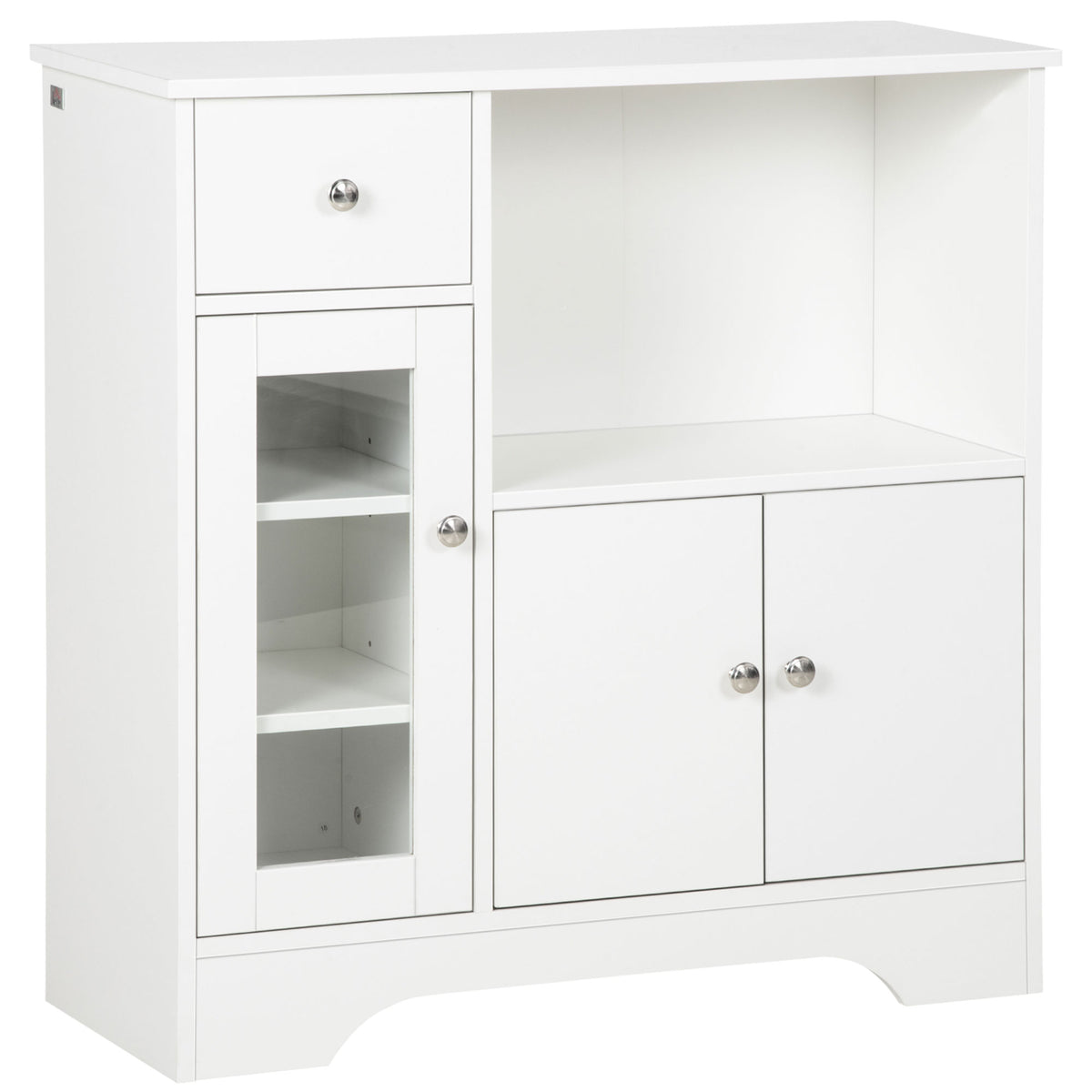 Buffet de cuisine moderne avec porte en verre, tiroir, grande niche et étagères réglables 80 x 30 x 82 cm blanc-0