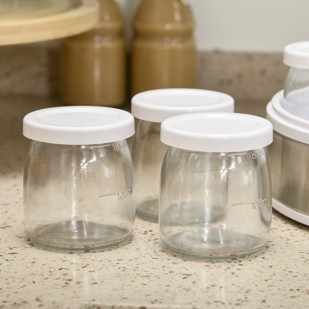 Yaourtière 7 pots de 180ml machine à yaourt électrique en acier inoxydable thermostat réglable 24 x 24 x 13 cm blanc-8