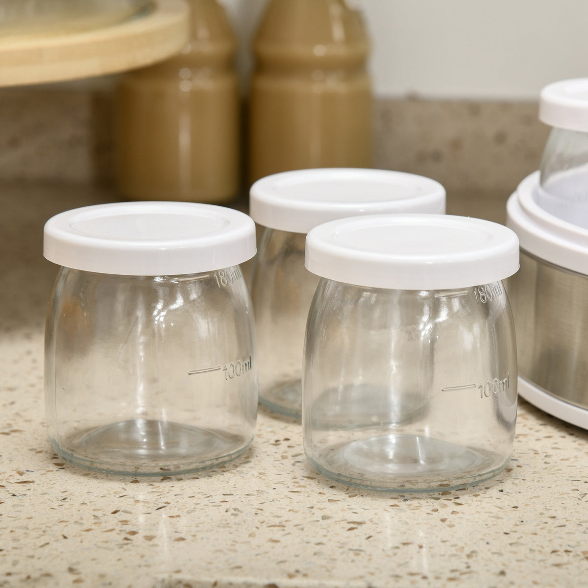 Yaourtière 7 pots de 180ml machine à yaourt électrique en acier inoxydable thermostat réglable 24 x 24 x 13 cm blanc-8