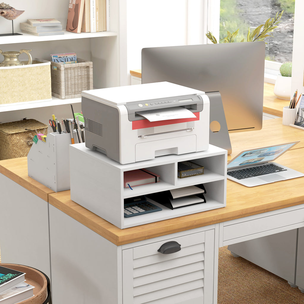 Organiseur bureau aspect blanc avec 3 compartiments fournitures support d'imprimante 47 x 40 x 22,5 cm-1