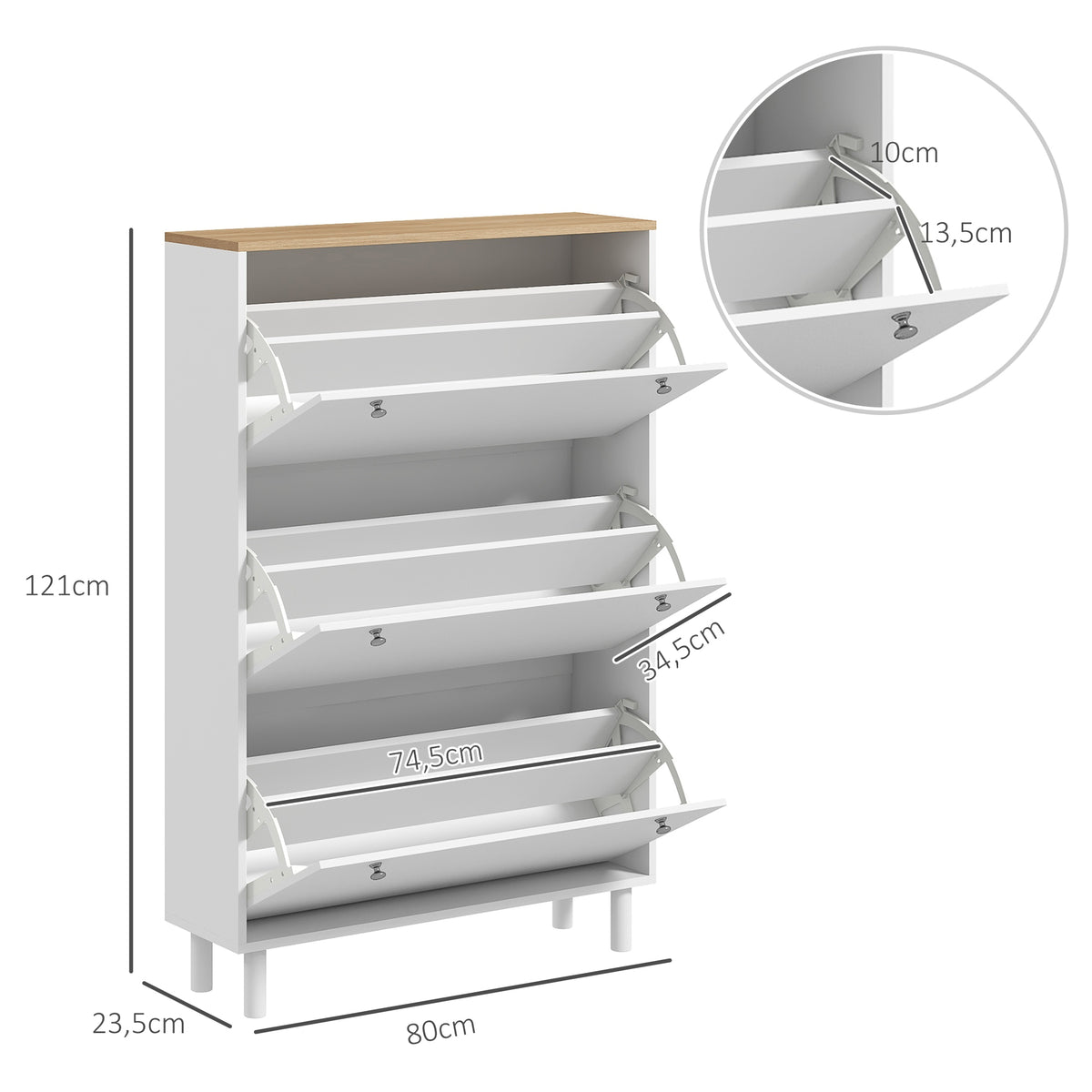 Meuble à Chaussures 24 Paires, Armoire à Chaussures Étroite avec 3 Tiroirs Rabattables, Étagères Réglables, Blanc-2