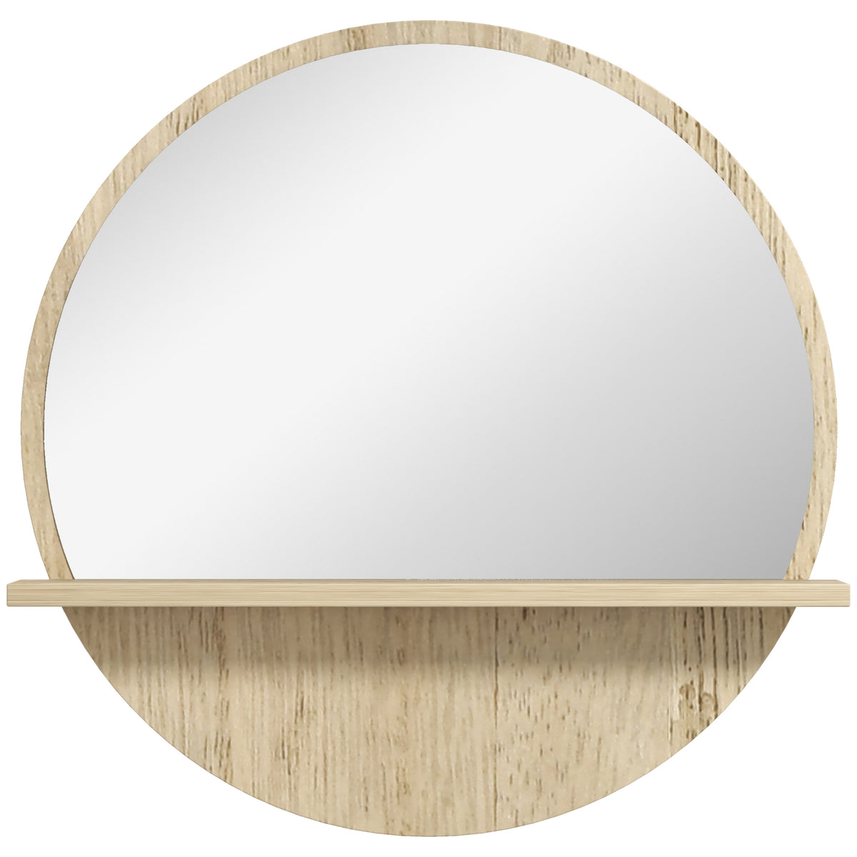 Miroir rond mural de salle de bain avec 1 étagère de rangement - Ø 45 x 10H cm - panneau de particules-0
