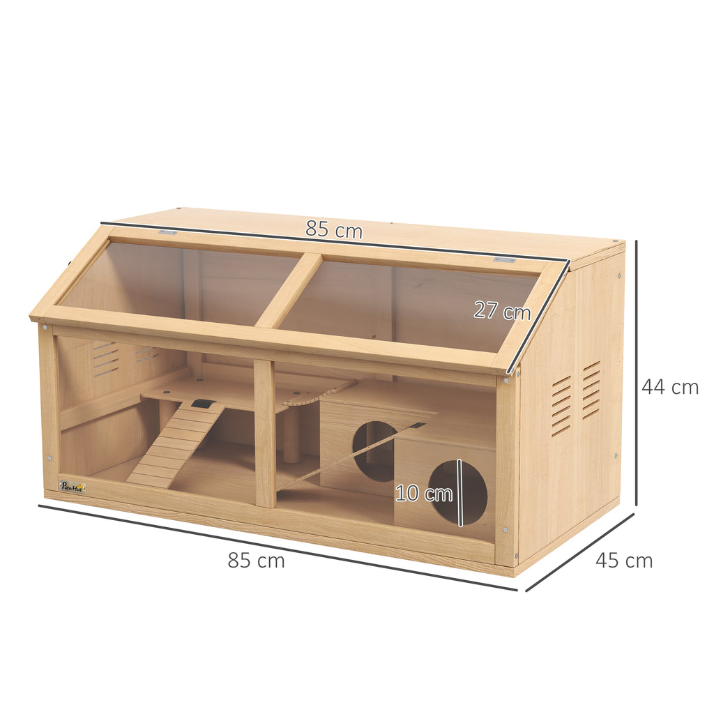 Cage hamster en bois habitat grand pour rongeur ventilation couvercle ouvrant et accessoires 85x45x44cm bois naturel-2