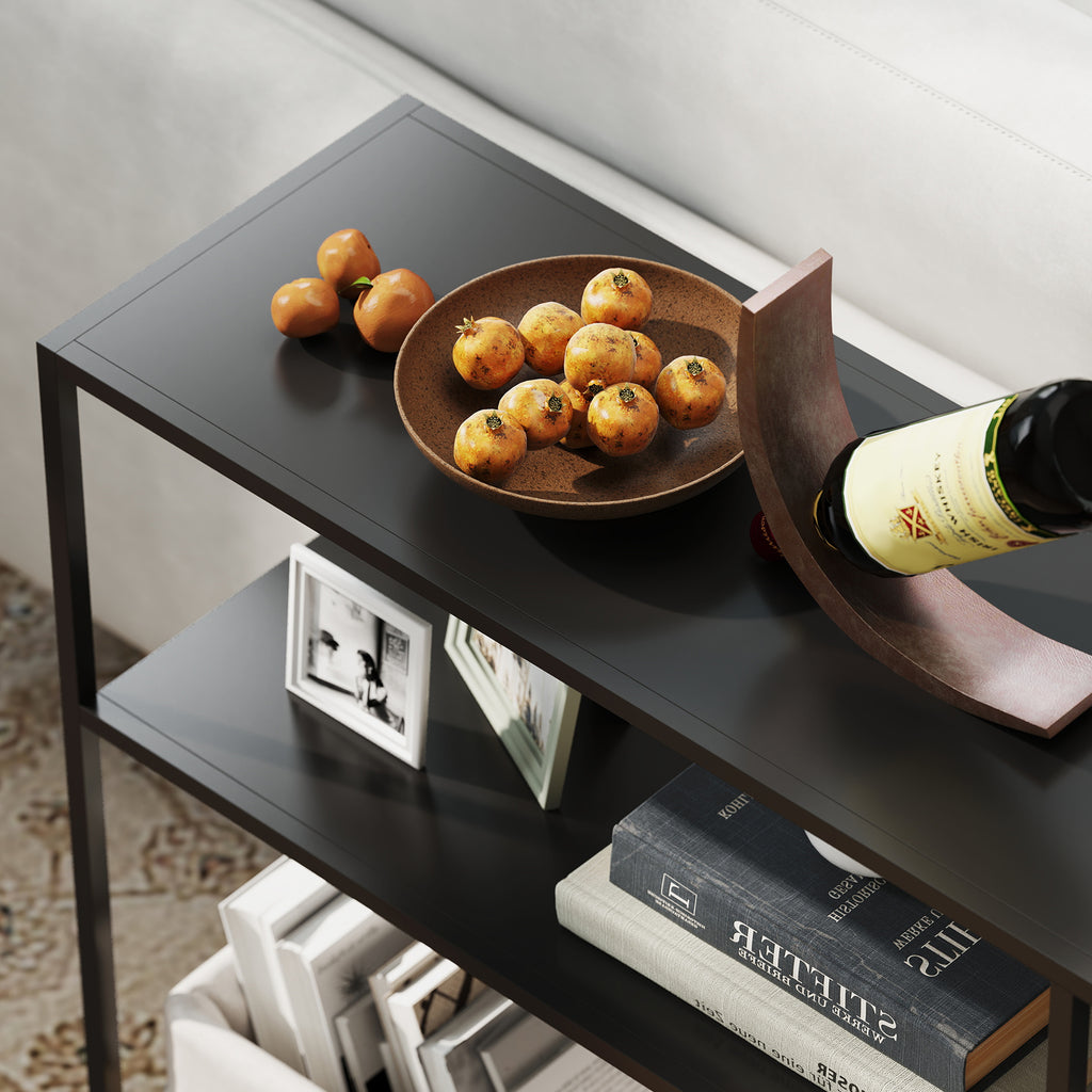 Console meuble étroite à 4 niveaux style industriel cadre en acier, 110 x 30 x 75 cm, noir-8