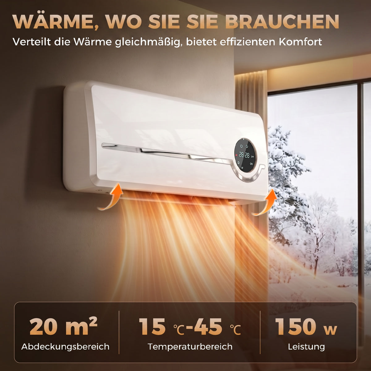 Chauffage mural en céramique 1000/2000W, radiateur électrique, ventilateur, thermostat, minuterie, 50x18,6x12,9cm, blanc-3