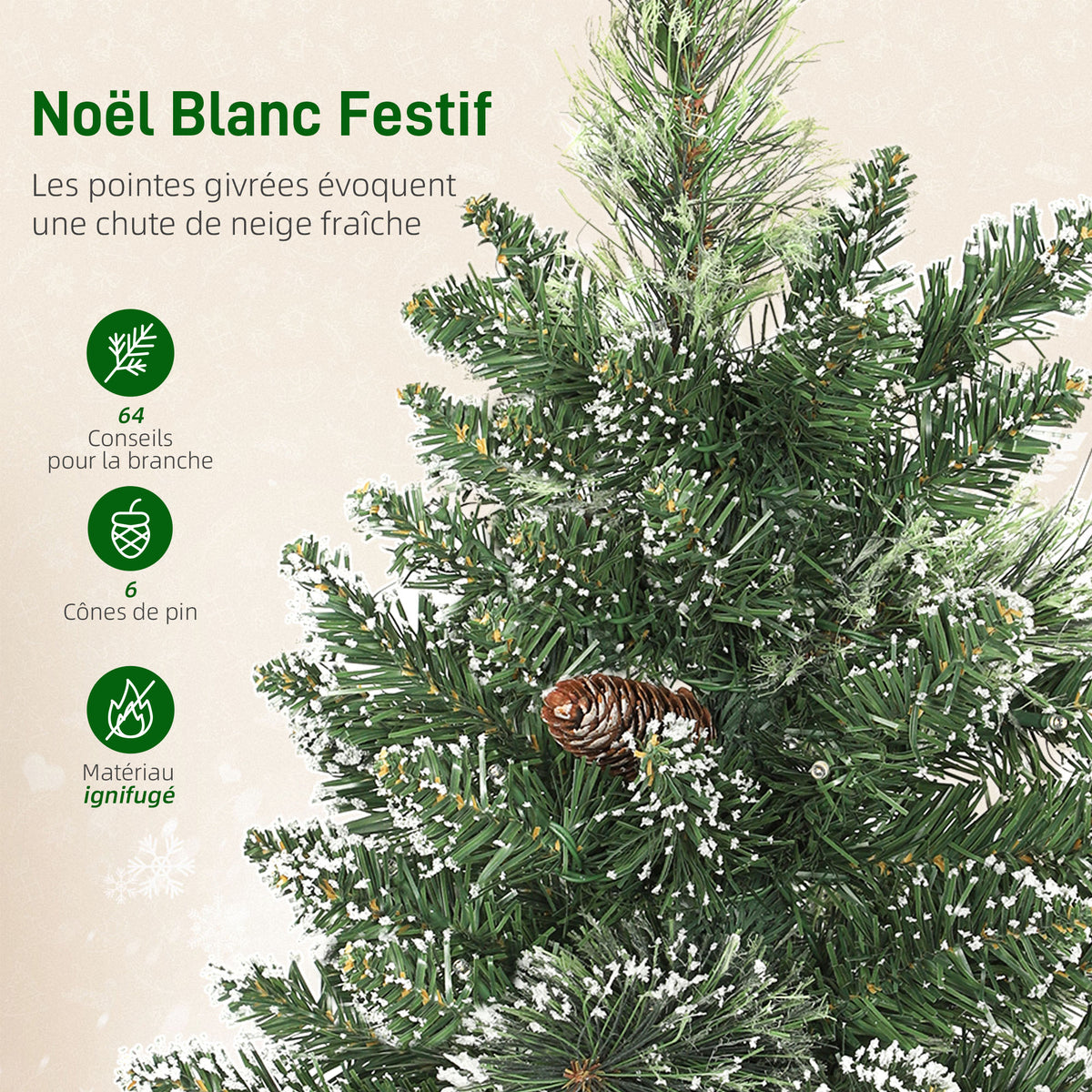 Sapin de Noël artificiel 60 cm, mini arbre de Noël de table floqué avec 35 LED, pommes de pin, fonctionne à piles, vert-5