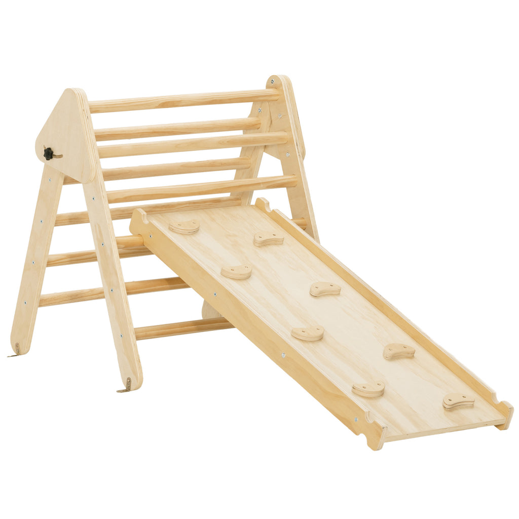 Triangle d'escalade, 3 en 1 en bois pour grimper et glisser, charge max. 50 kg, pour 18-48 mois, bois naturel-0