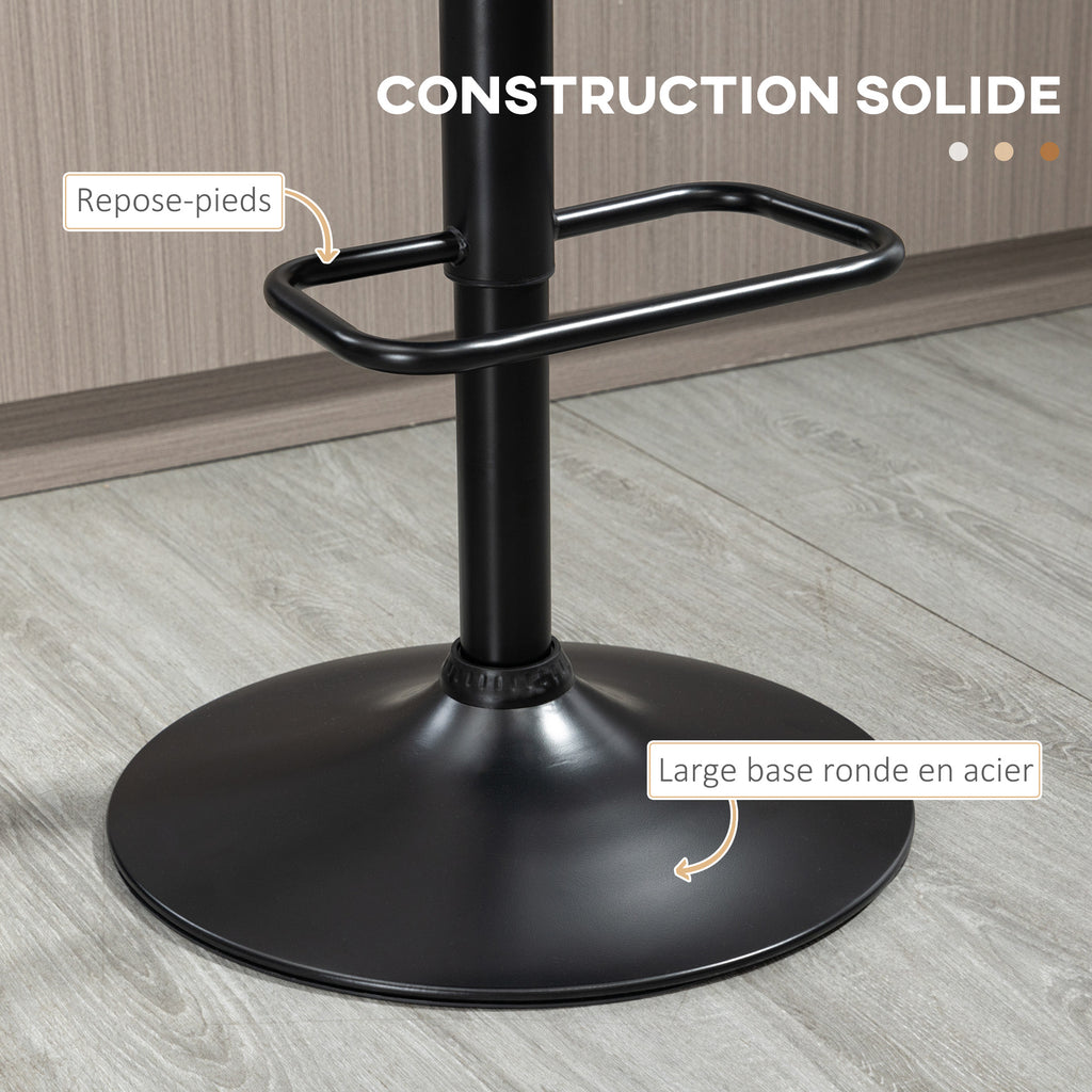 Lot de 2 tabourets de bar réglable en hauteur rotatif sur 360° avec repose-pieds, tissu capitonné-5