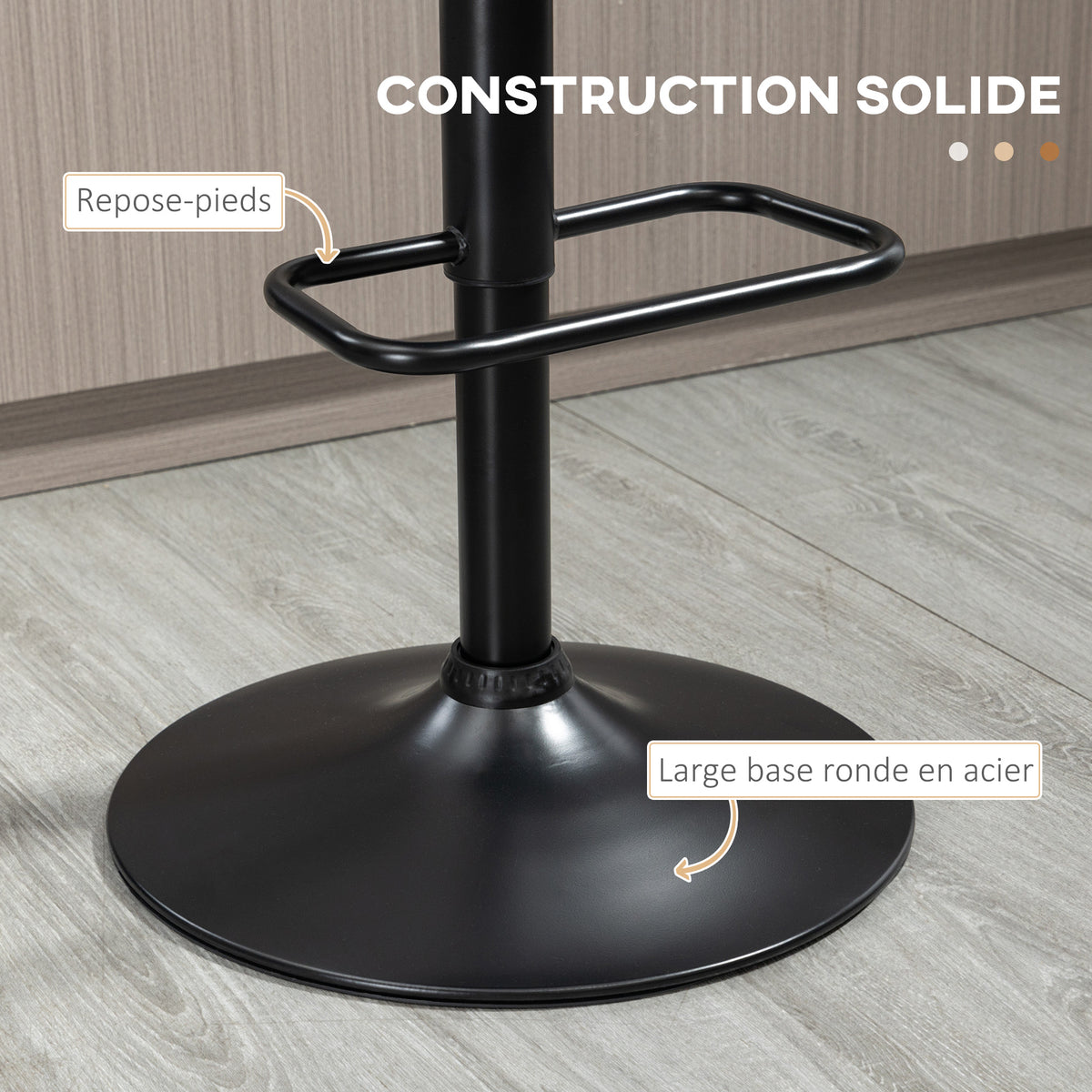 Lot de 2 tabourets de bar réglable en hauteur rotatif sur 360° avec repose-pieds, tissu capitonné-5
