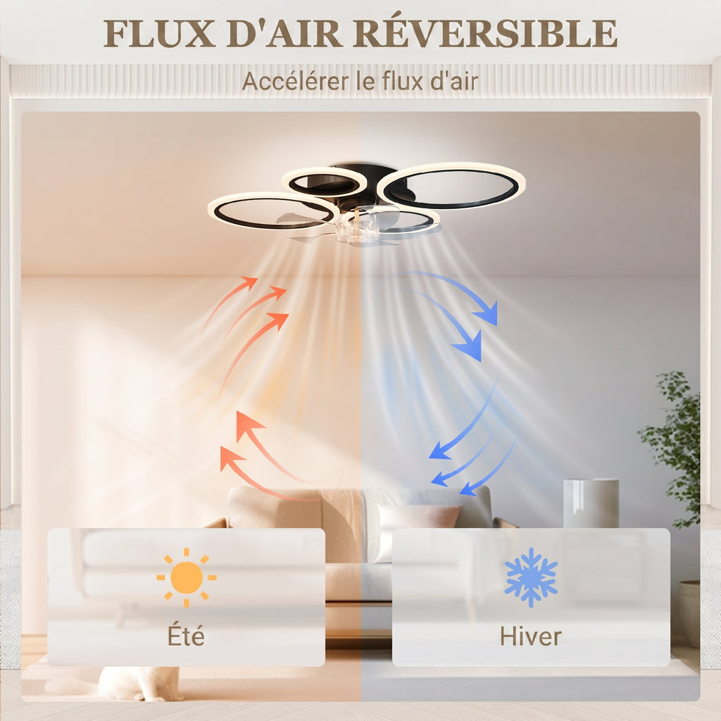 Ventilateur de plafond avec lumière et télécommande, plafonnier ventilateur 77 cm avec 6 vitesses, noir-6