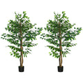 Lot de 2 plantes artificielles ficus hauteur 1,50 m tronc branches liane lichen feuilles grand réalisme pot inclus vert-0