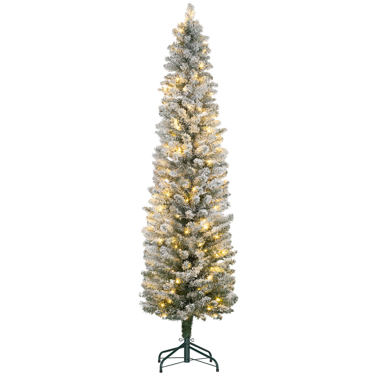Sapin de Noël artificiel 180 cm avec éclairage LED blanc chaud, 329 branches enneigées, base en métal, réaliste et fin-0