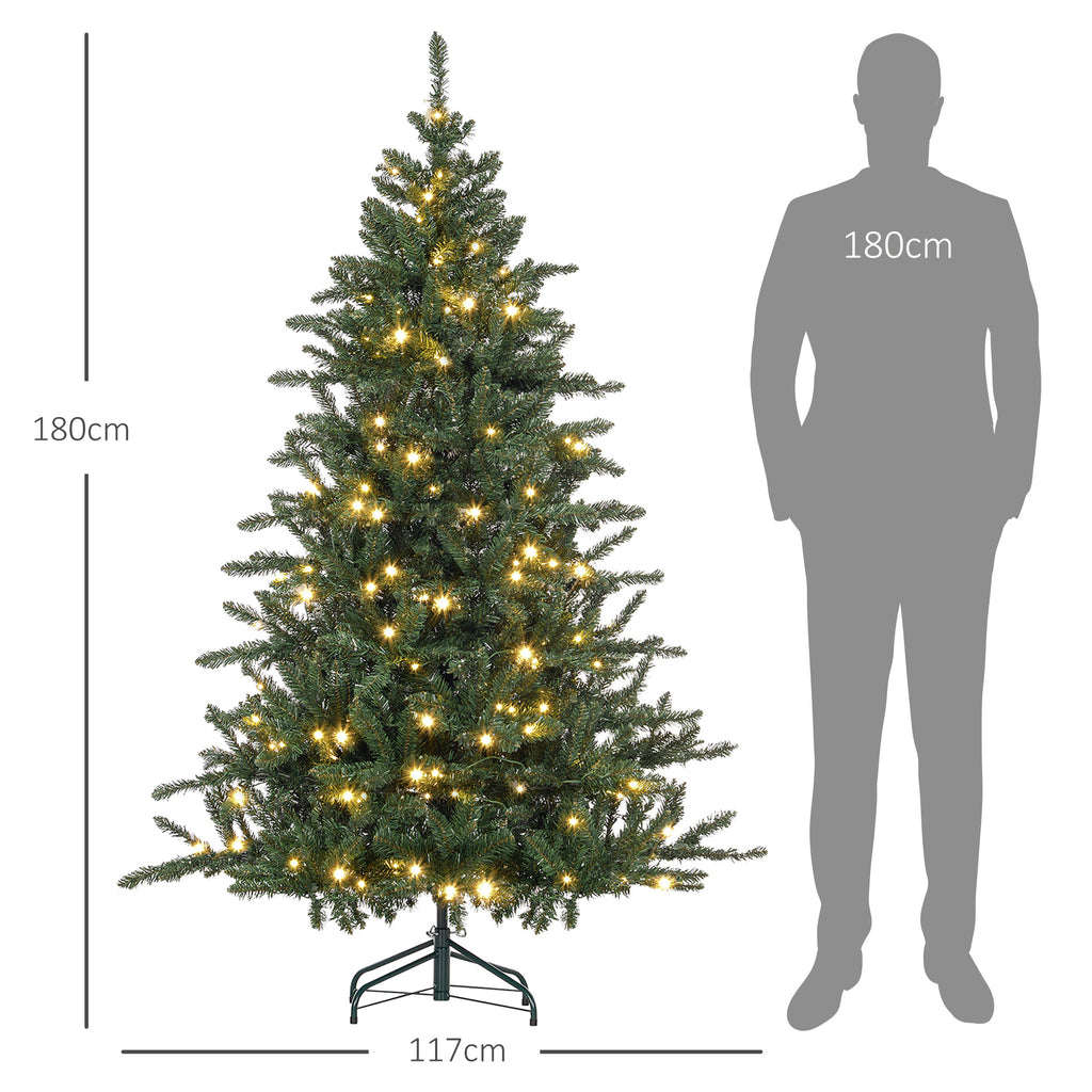 Sapin de Noël Artificiel 180 cm arbre de Noël lumineux LED blanc chaud 872 branches base en métal - vert-2