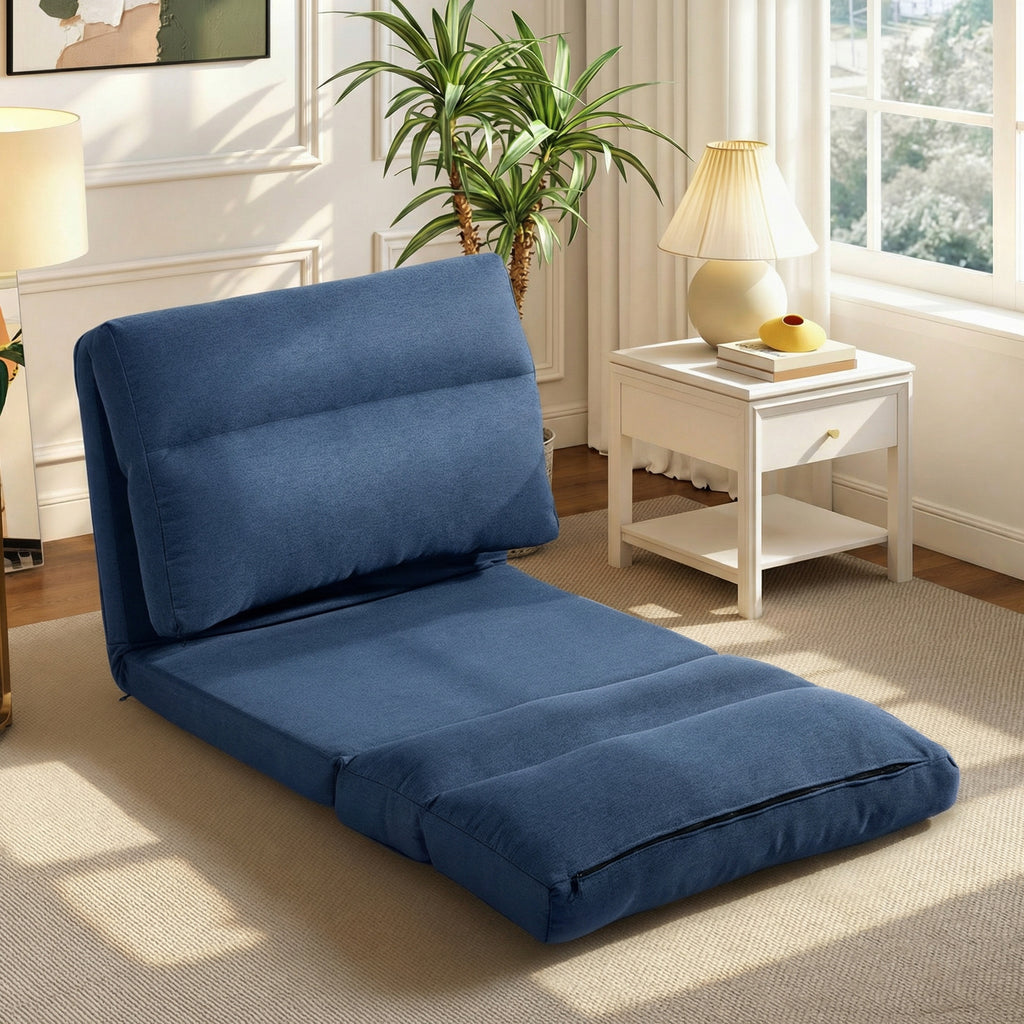 Fauteuil de sol canapé paresseux fauteuil convertible en lit inclinable 90° à 180° tissu - 70 x 72 x 56 cm - bleu foncé-7