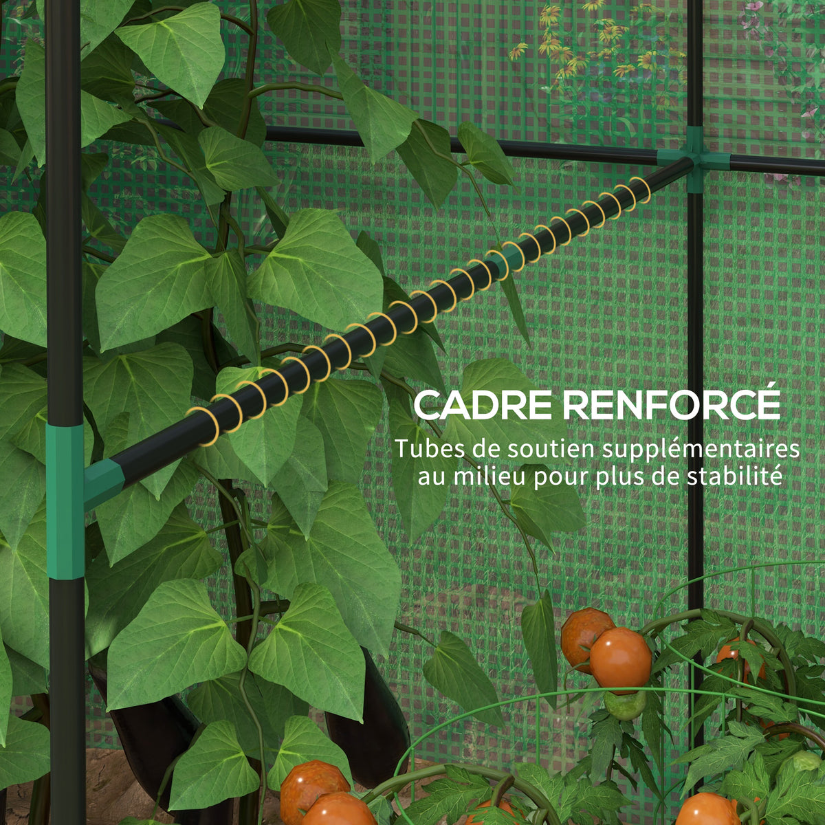 Serre de jardin 2,8m² avec 1 grande porte enroulable et 2 fenêtres, dim. 200L x 140l x 200H cm, vert-4