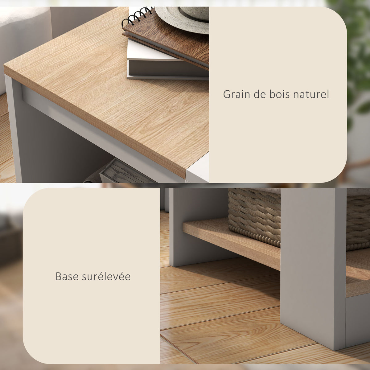 Lot de 2 tables d'appoint bout de canapé table de chevet 40 x 40 x 45 cm - blanc et naturel-5
