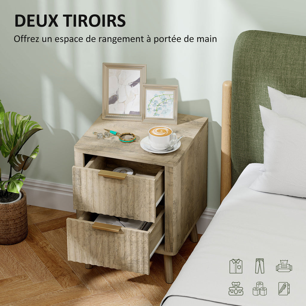 Lot de 2 tables de chevet avec 2 tiroirs cannelés pour chambre à coucher, salon, 40 x 40 x 53 cm, chêne-4