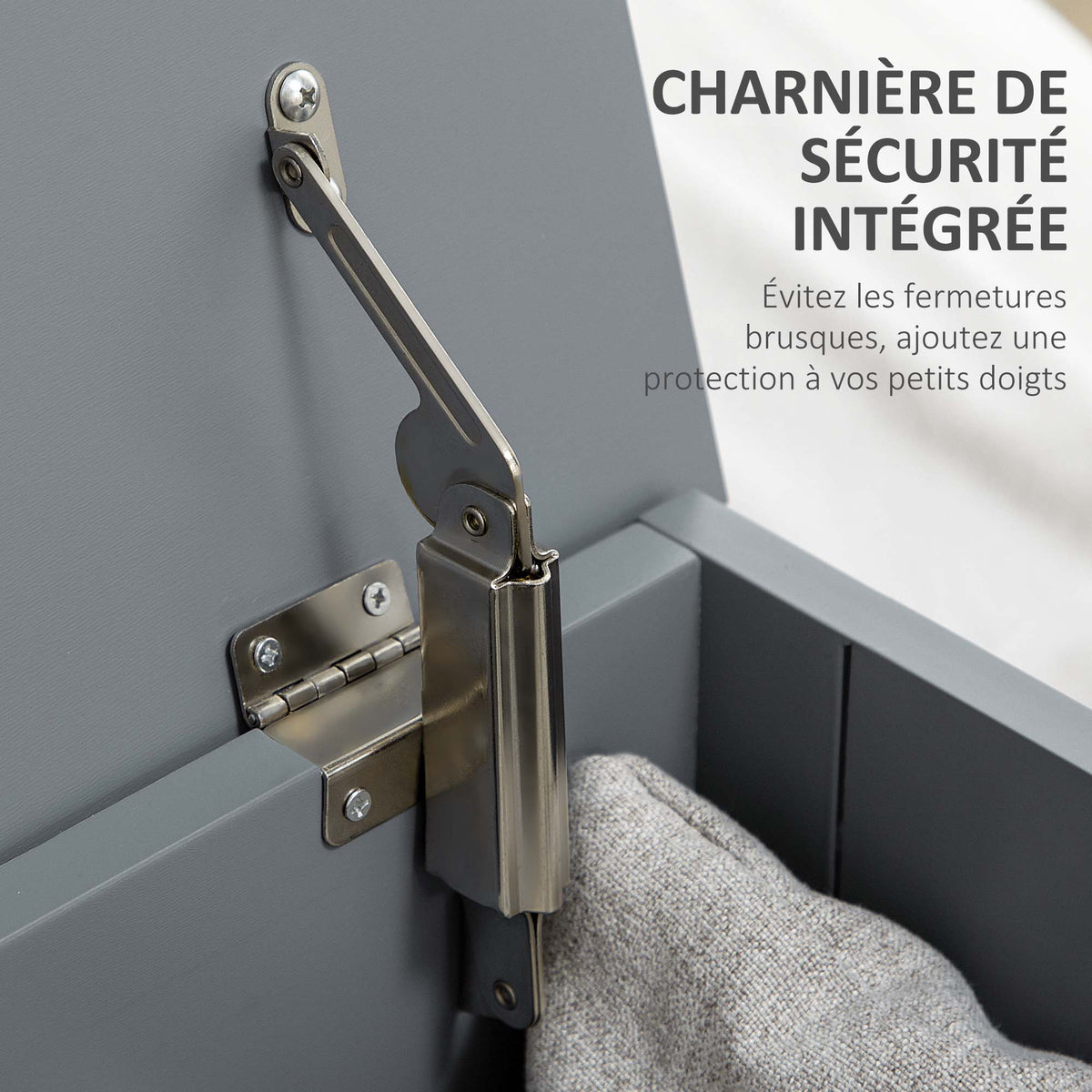 Coffre de rangement avec charnières de sécurité boîte de rangement en bois coffre à jouets couvercle rabattable gris-4
