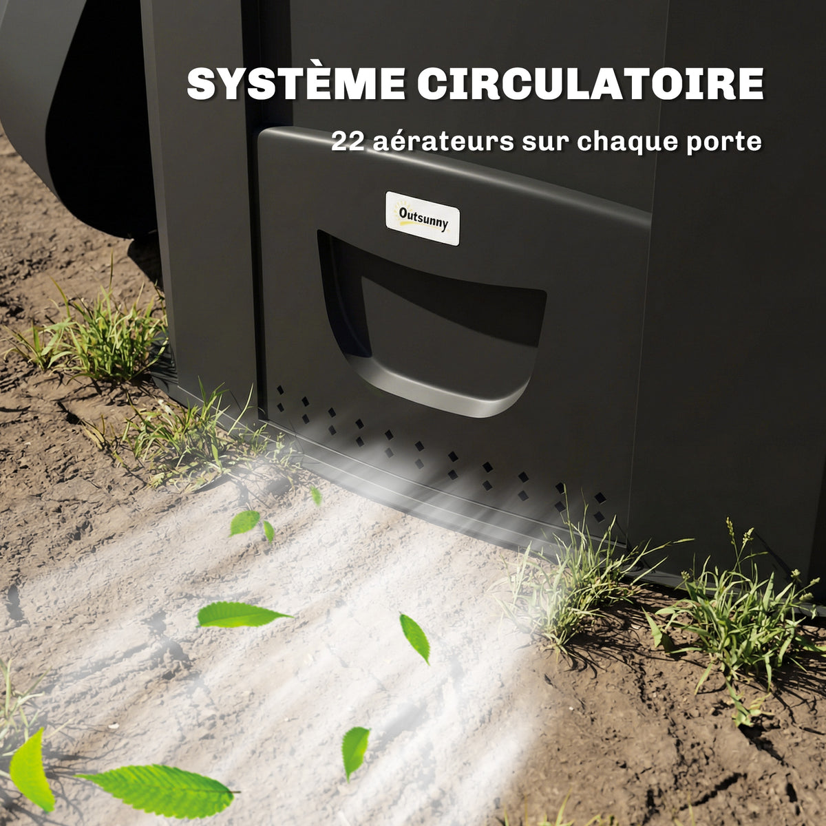 Composteur de jardin, 240L, bac à compost extérieur, en polypropylène, 3 Portes, 66 Aérations, 78 x 75 x 78 cm, Noir-7