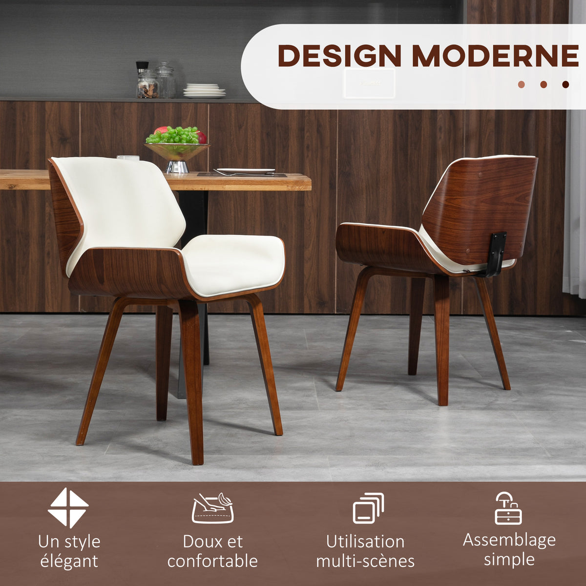 Lot de 2 chaises de salle à manger style vintage assise revêtement synthétique 54 x 53 x 81 cm blanc marron-3
