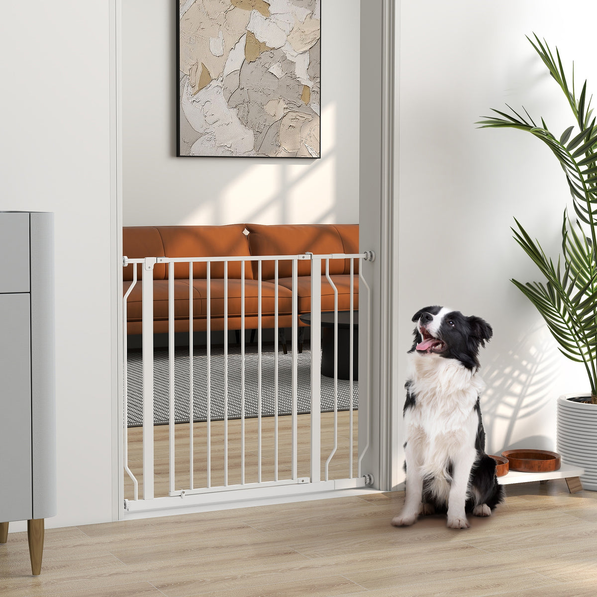 Barrière de sécurité chien barrière extensible 75-95 x 76 cm barrière escaliers couloirs portes sans perçage en acier et ABS blanc-1