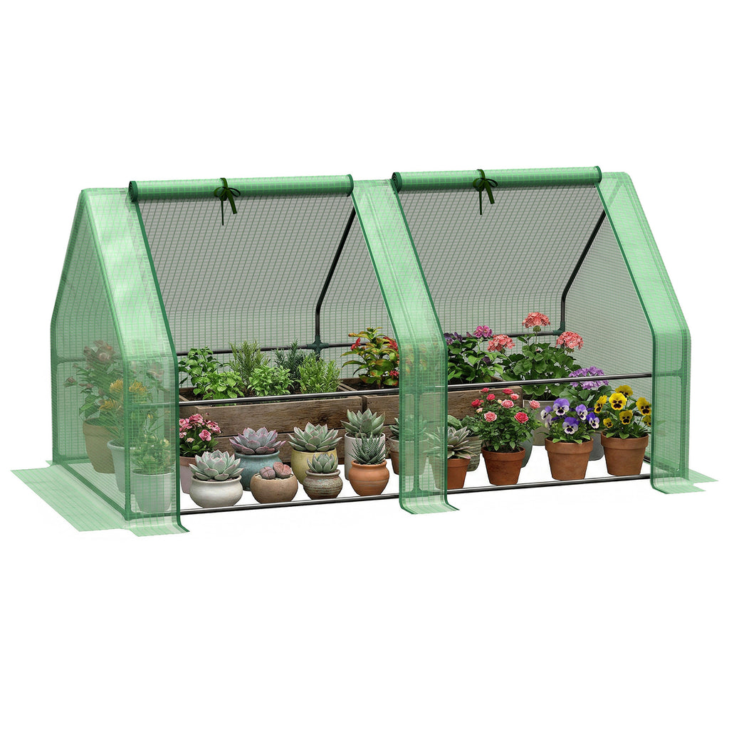 Mini Serre de Jardin Mini Serre Tunnel 180L x 90l x 90H cm Toit Pointu Acier PE Haute Densité 140 g/m² Anti-UV Fenêtres avec Zip Enroulables Vert-0