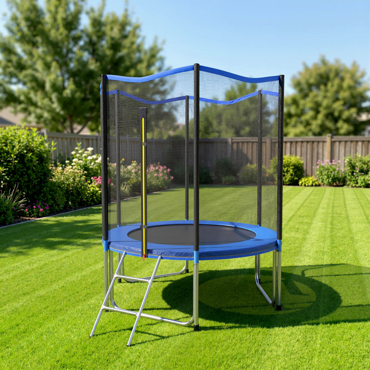 Trampoline Extérieur Trampoline de Jardin Enfants et Adultes 6 Poteaux au Sol  Charge 80kg 36 Ressorts Ø183cm Bleu-1