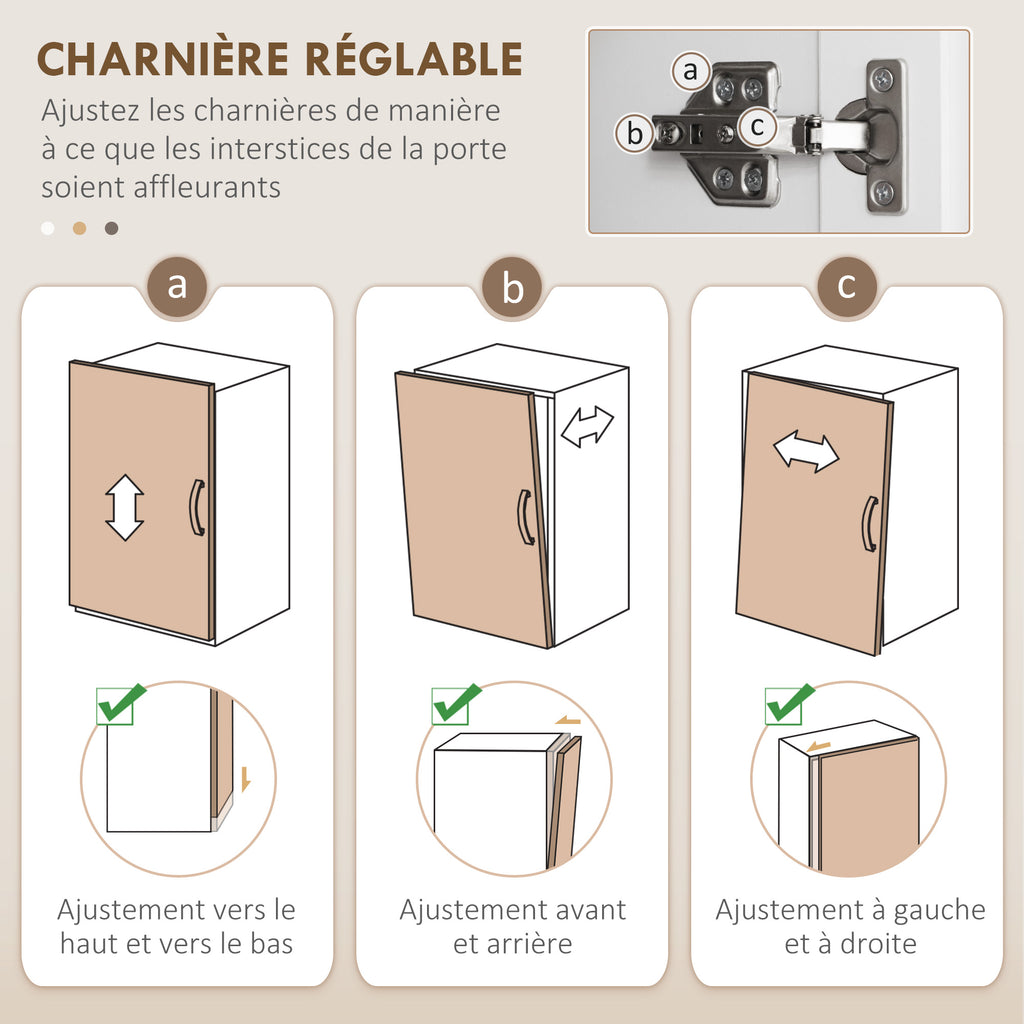 Buffet haut armoire de cuisine 4 portes 2 placards et 1 tiroir central hauteur 180 cm avec 2 étagères réglables blanc-5