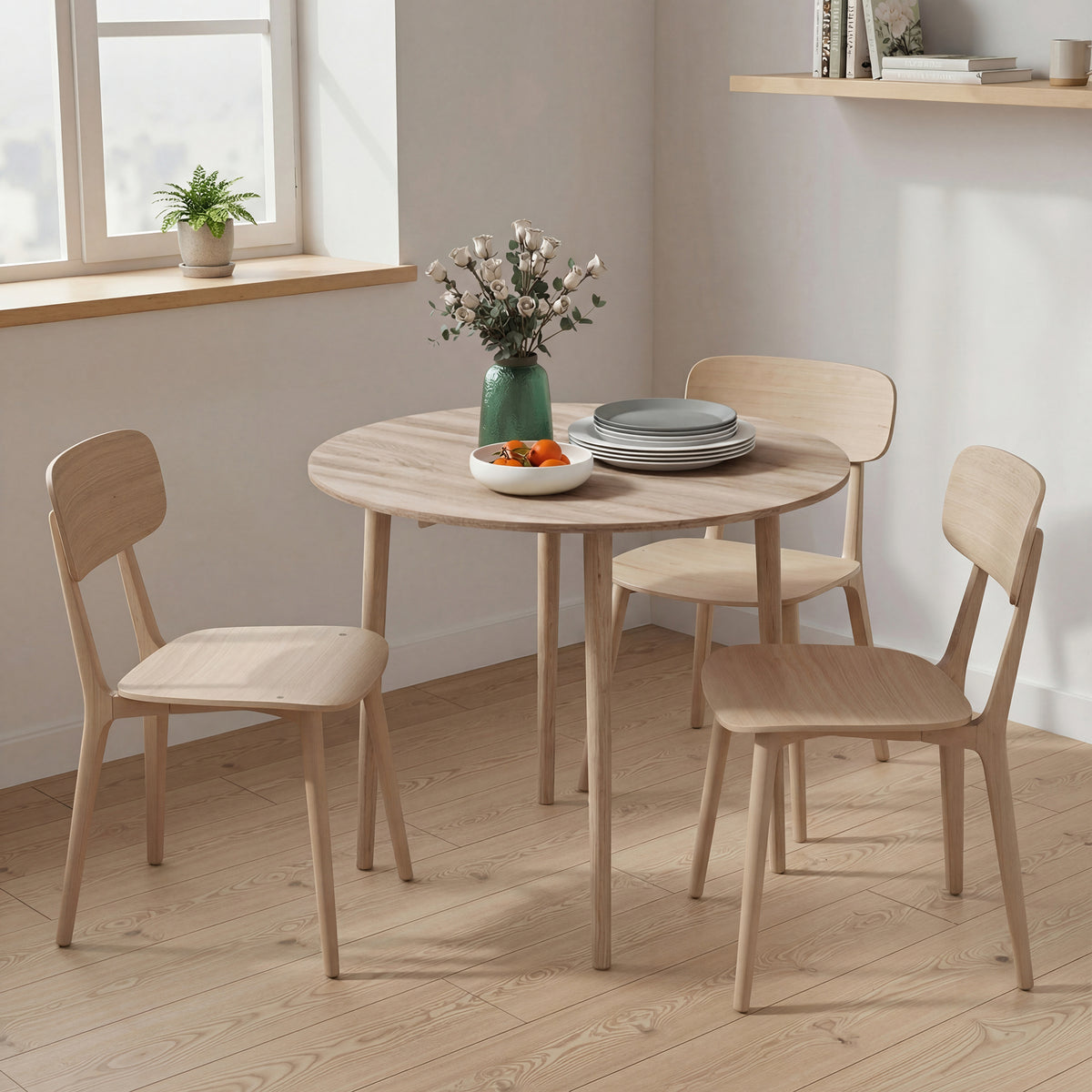 Table de salle à manger pliante 2 abattants - table ronde extensible - peu encombrante avec pieds en bois Ø89 x 73.5H cm-6