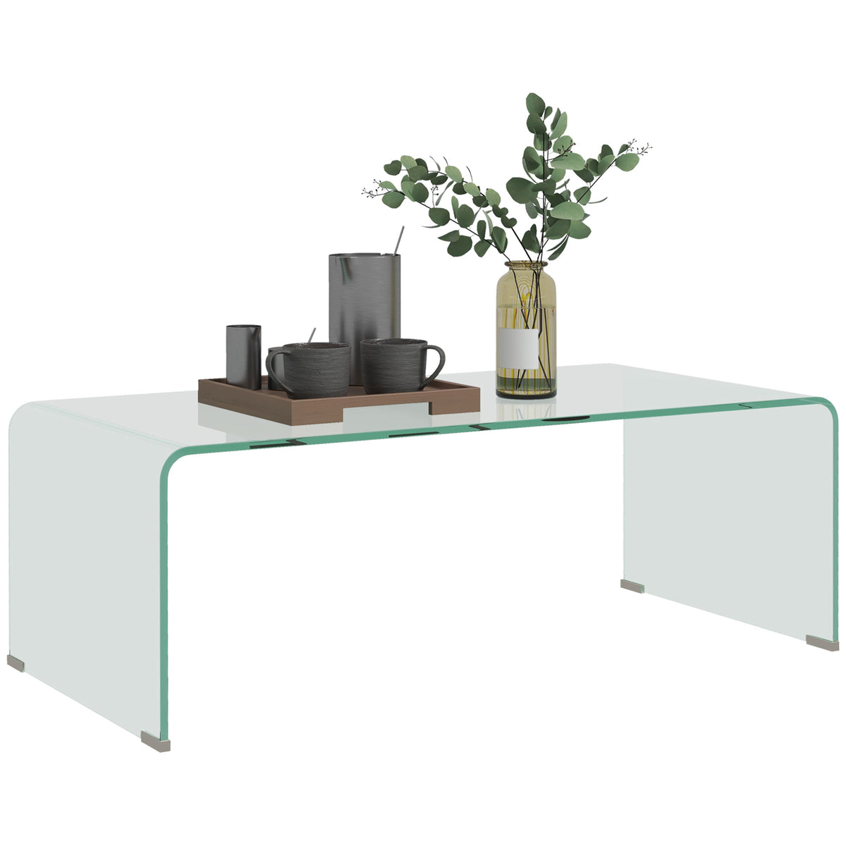 Table basse en verre table de salon rectangulaire design moderne en verre trempé avec bords arrondis sûrs transparent-7