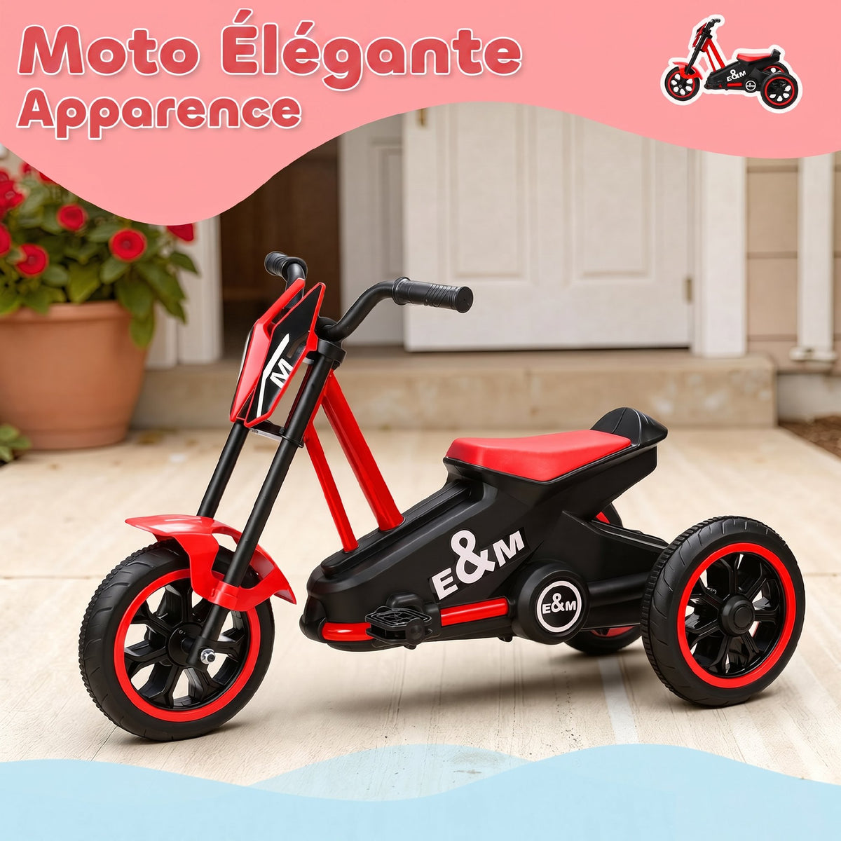 Tricycle pour enfants, vélo d'équilibre 3 roues avec pédale pour 18 à 36 mois, pour intérieur et extérieur, rouge-4