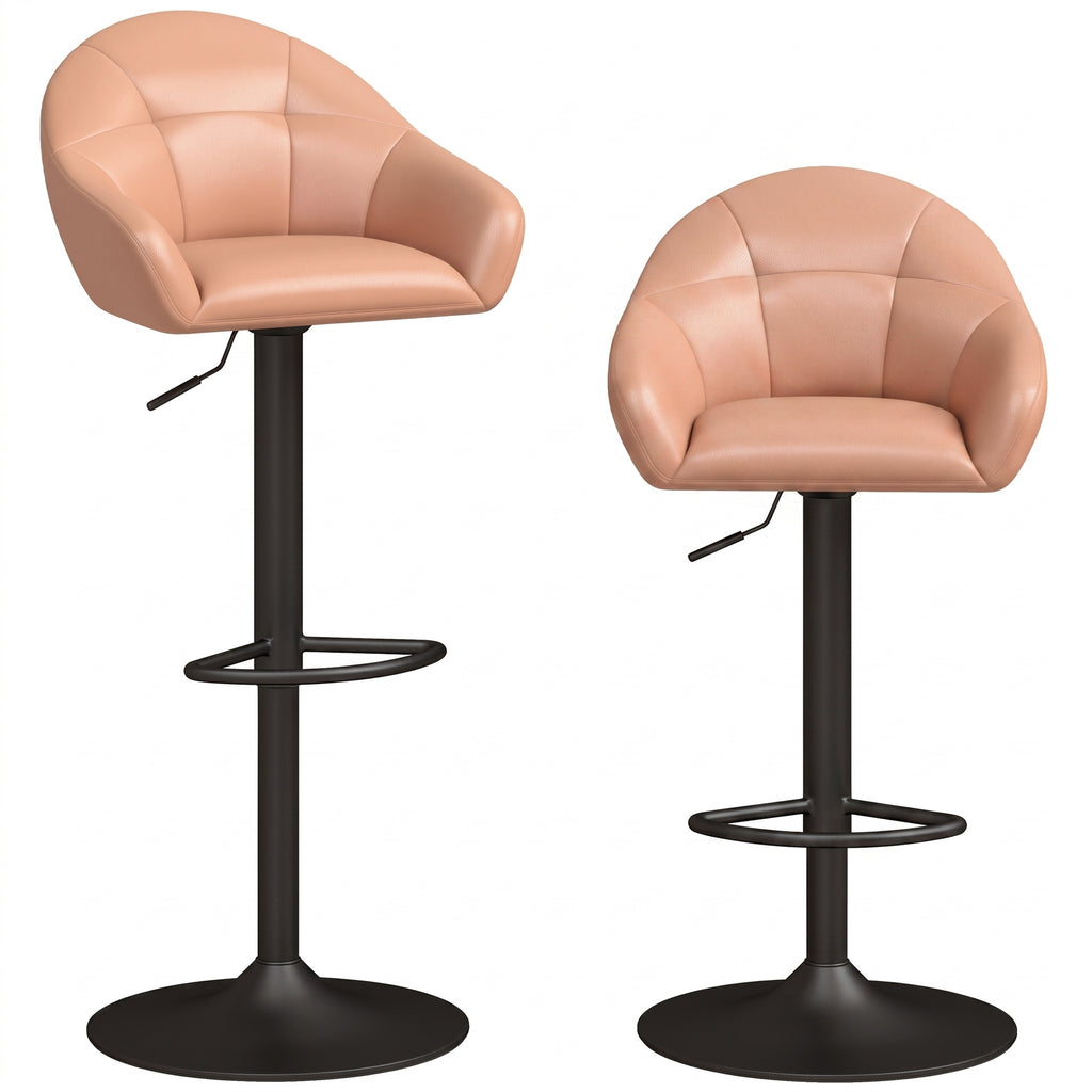 Lot de 2 Tabourets de Bar, Hauteur Réglable, Pivotant 360°, Dossier, Accoudoirs, Repose-Pieds, 49,5x48,5x108cm, Marron-0