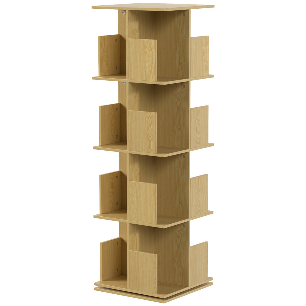 Bibliothèque Rotative à 4 Niveaux, Étagère Rangement avec 16 Compartiments, 39 x 39 x 128,3 cm, Chêne-0