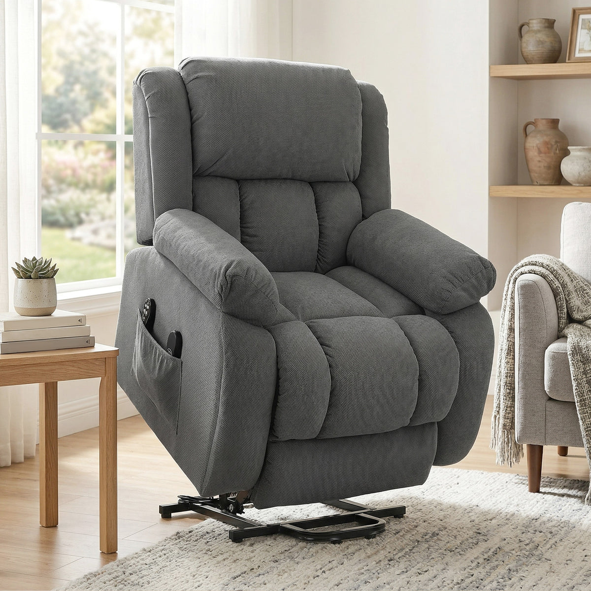 Fauteuil releveur électrique massage et chauffage avec repose-pied, dossier inclinable, télécommande et poche latérale-1