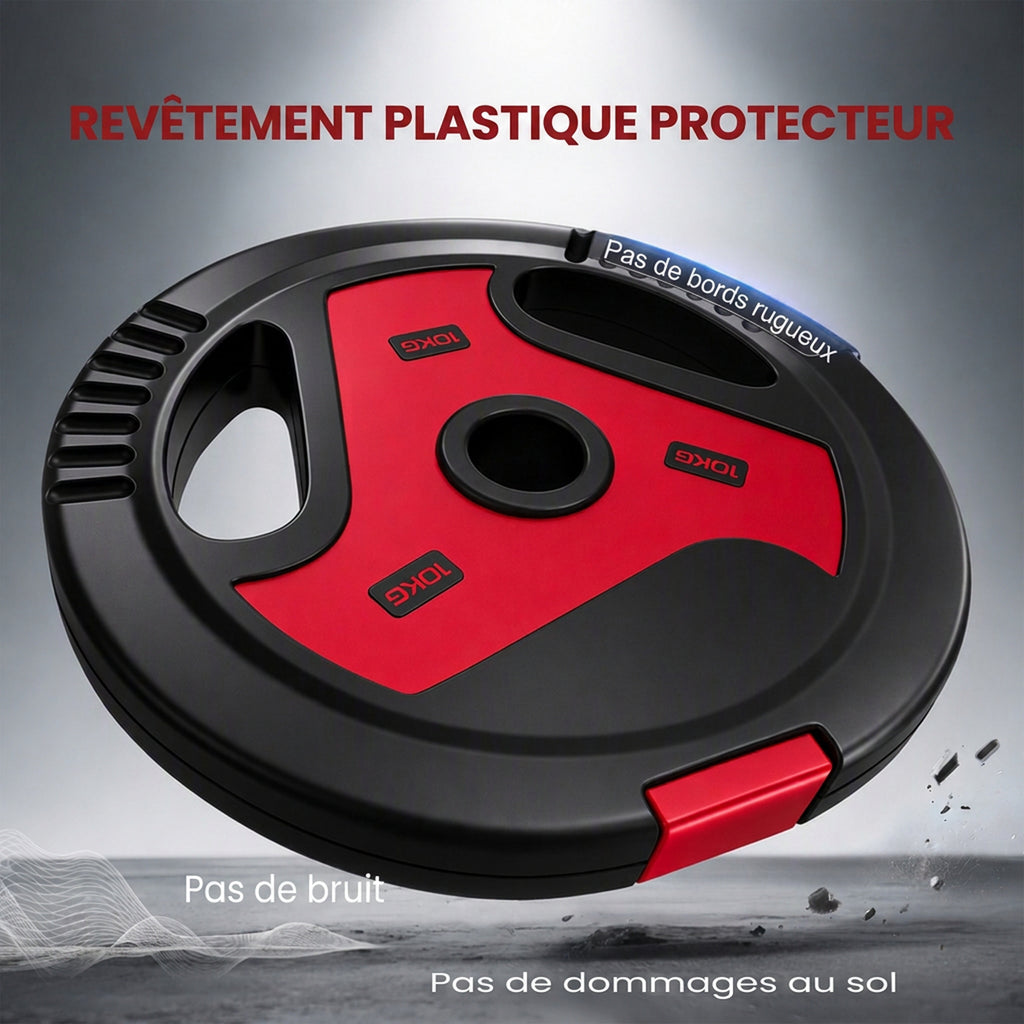 Disques de Poids 30 kg avec 3 Poignées, Disques d'Haltères 5/10 kg, Finition PP, Trous de Ø 25mm, Rouge-5