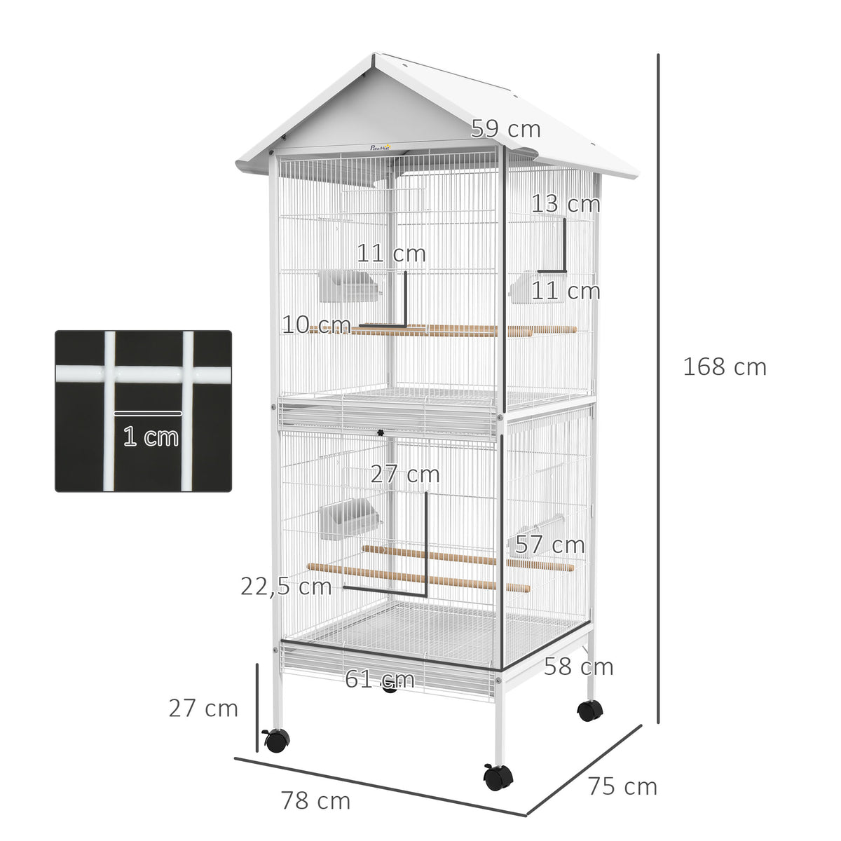Volière intérieure cage à oiseaux sur roulettes design maison mangeoires perchoirs portes plateaux excréments amovibles-2