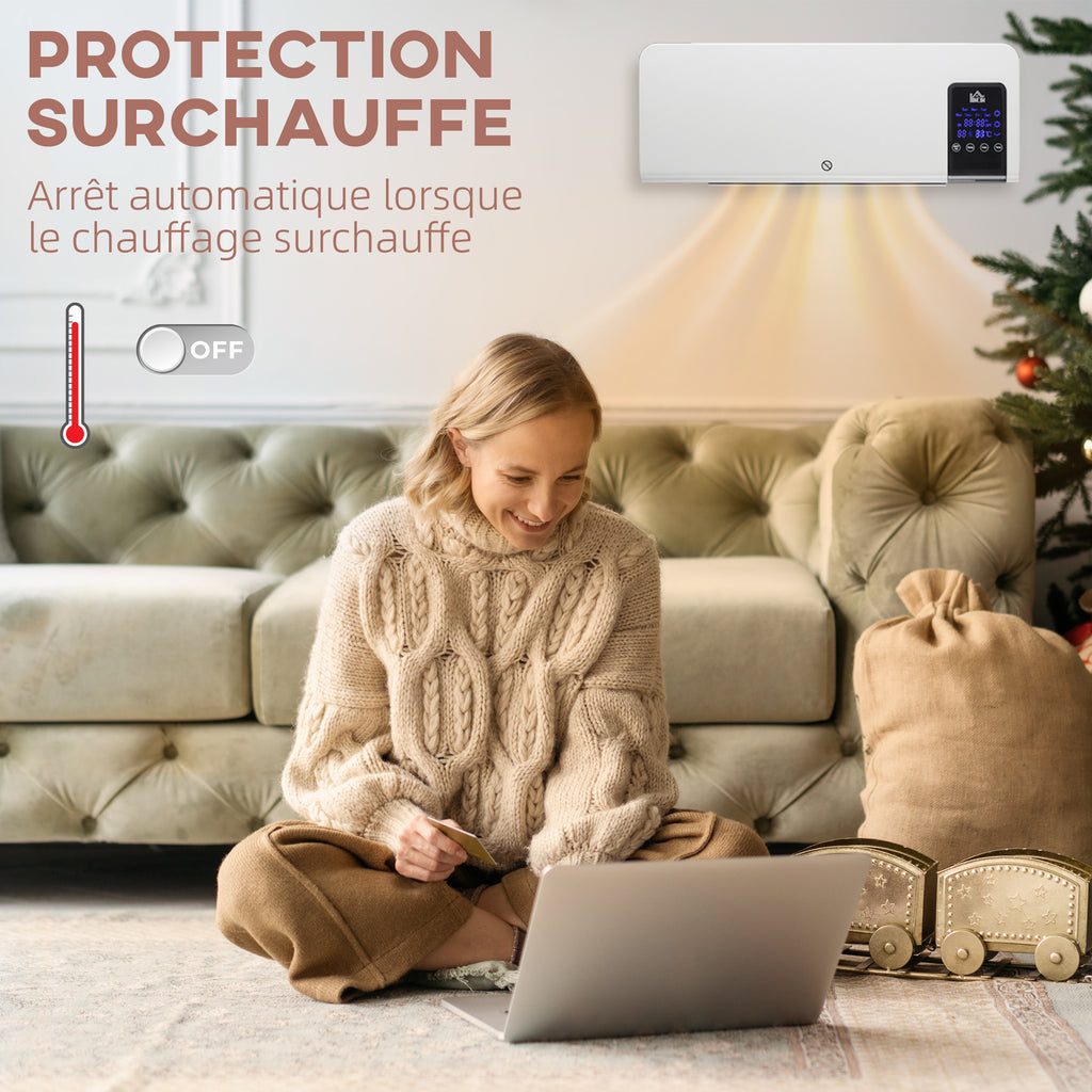 Radiateur soufflant mural chauffage céramique PTC - 1000 W / 2000 W oscillation minuterie avec télécommande blanc-5