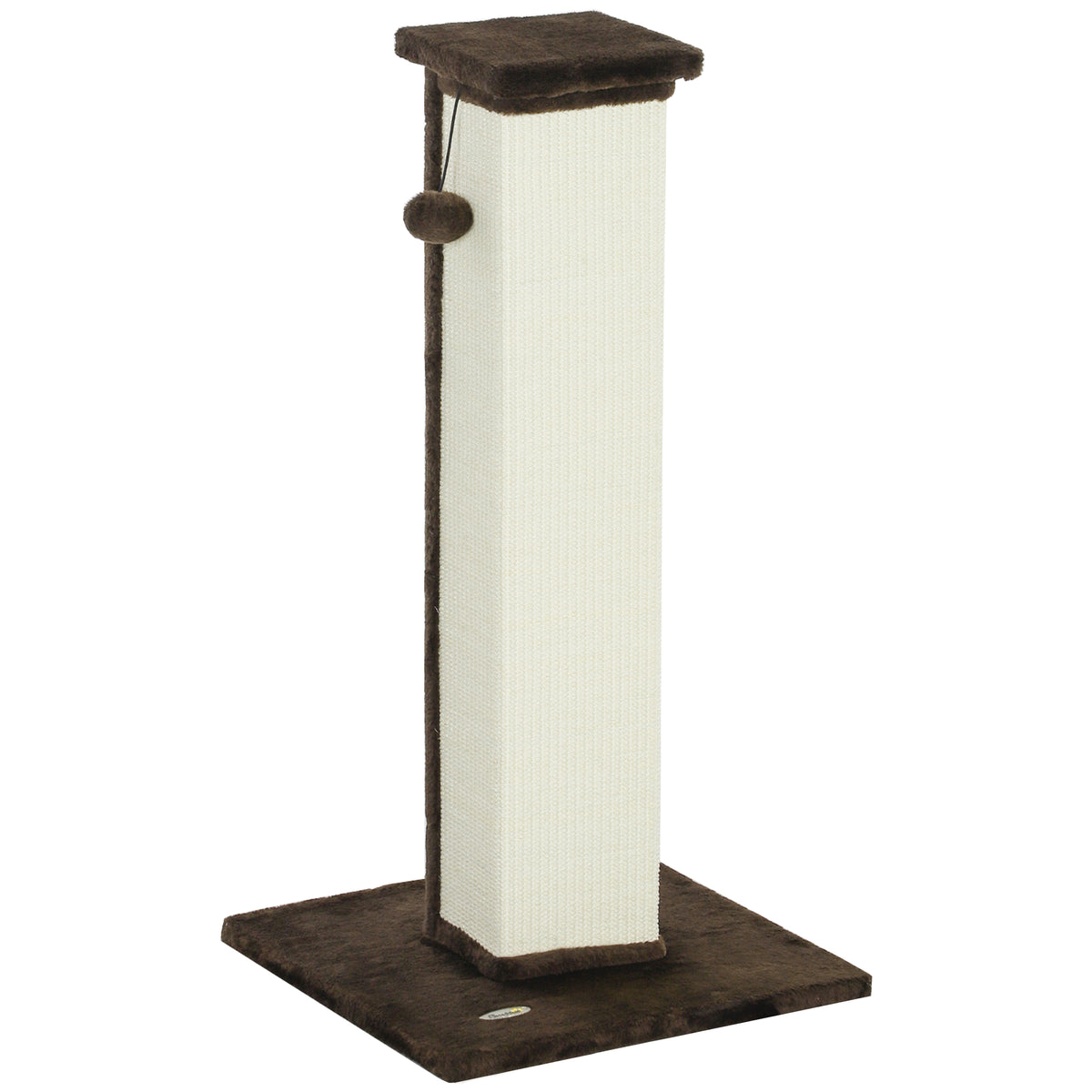 Griffoir pour chat poteau griffoir chat en sisal et peluche, boule suspendue base stable 41 x 41 x 81 cm marron et crème-0