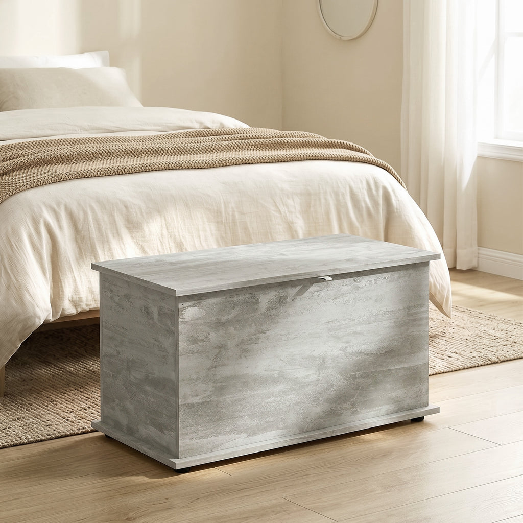 Coffre de Rangement, Banc de Rangement avec Couvercle Rabattable et Charnières de Sécurité, 80 x 40 x 45 cm, Gris-1
