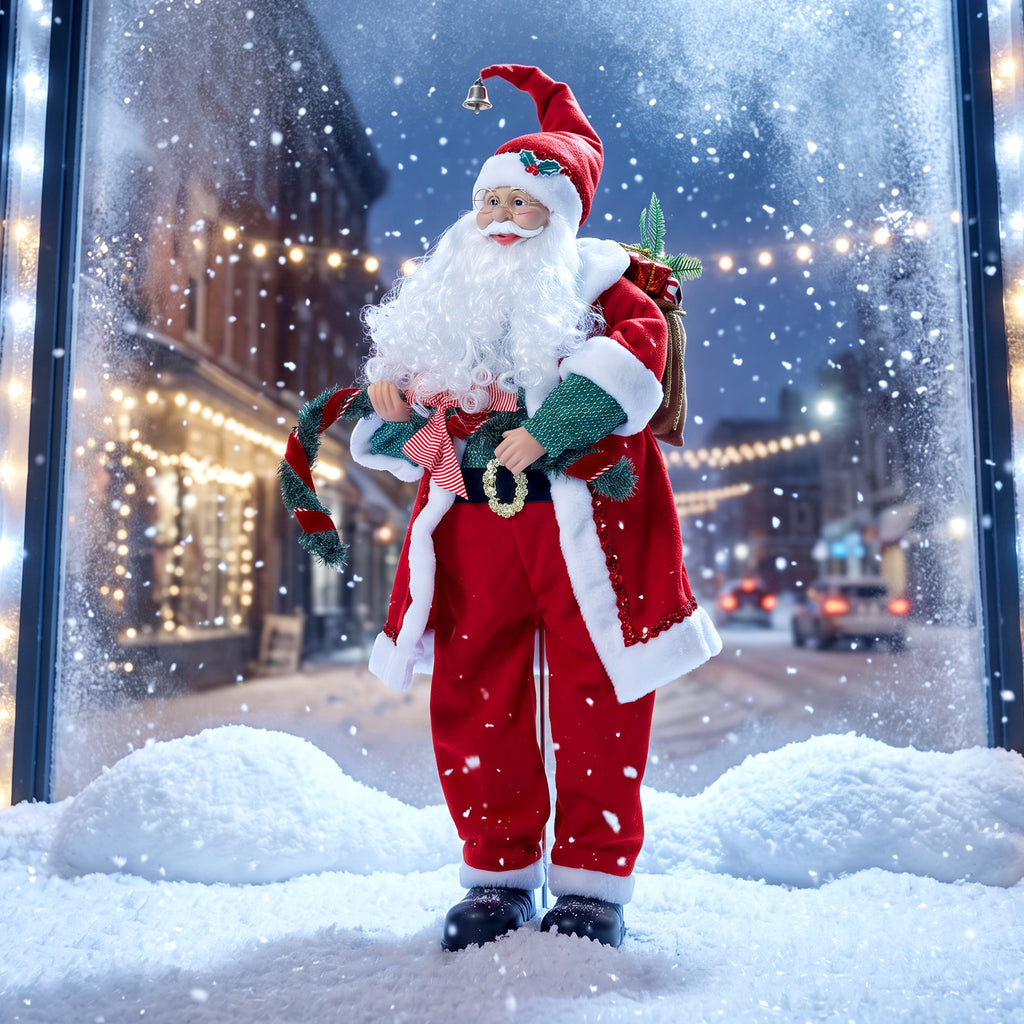 Père Noël Animé 120 cm avec Musique, Décoration de Noël Chantante et Oscillante, Activation Sonore et Tactile, Rouge-7