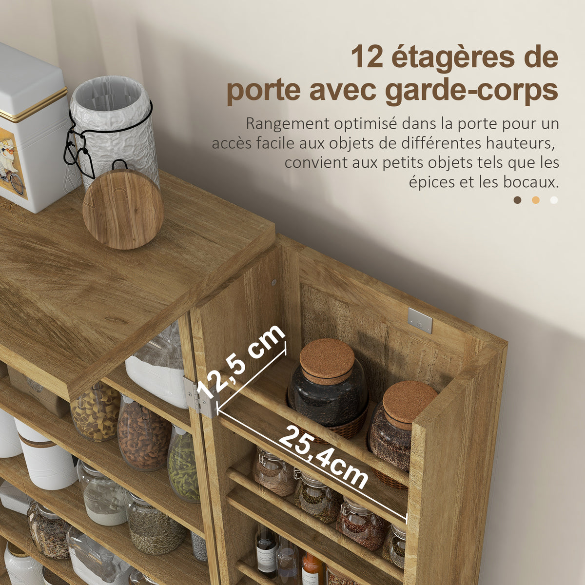 Buffet cuisine meuble cuisine rangement avec 12 étagères à portes étagères réglables 60 x 30 x 104 cm effet bois naturel-4